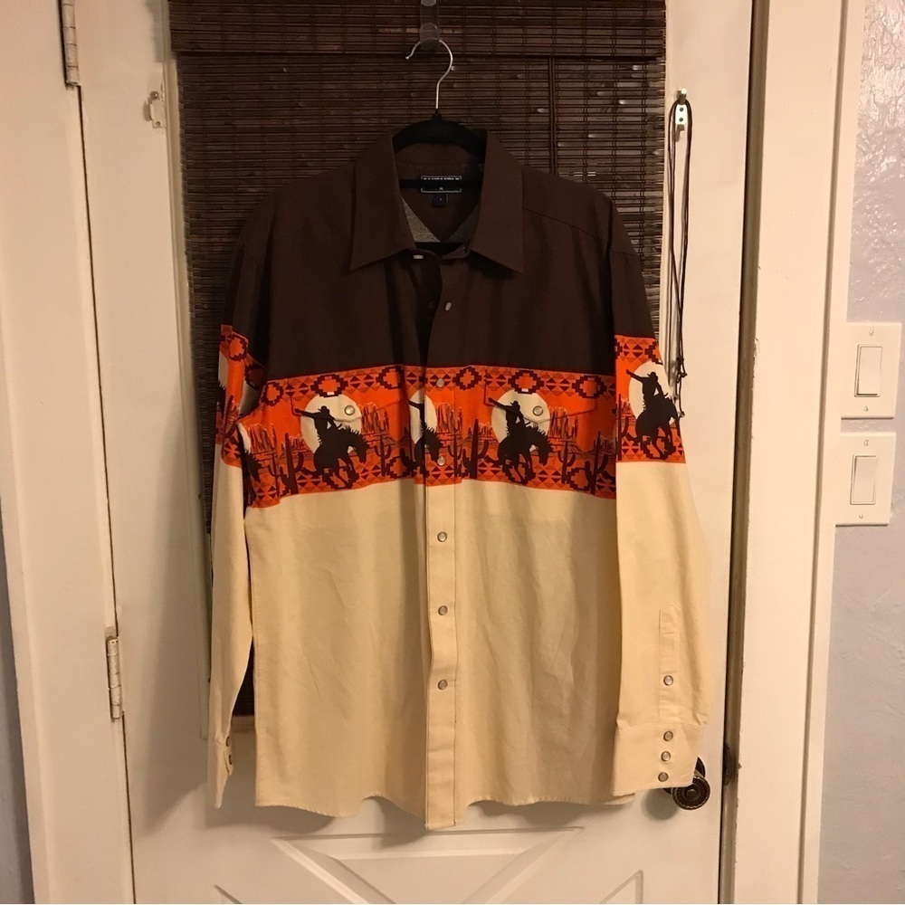 Panhandle: Relaxed Fit Wild Horses Orange/Purple LS Shirt